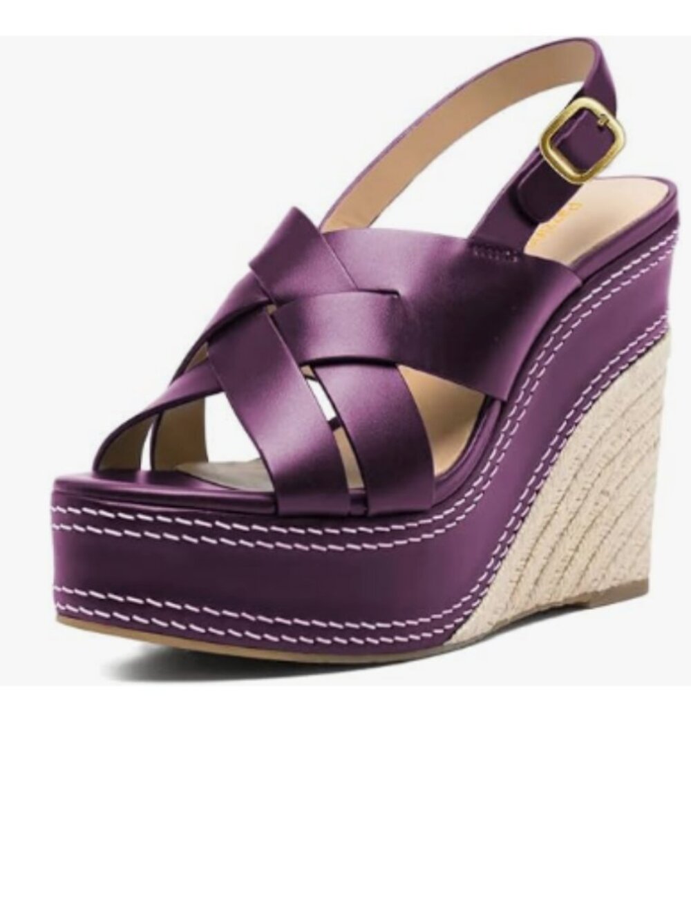 Pazzion Purple Platform Espadrilles Wedge Sandals Slingback Strap Buckle Shoes